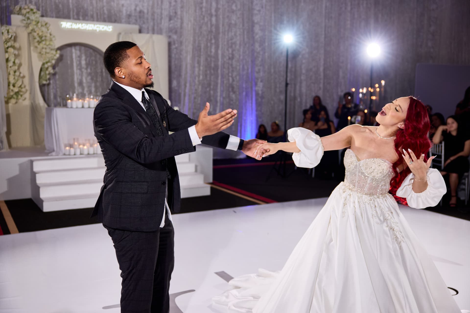 Bride and groom dancing together at their elegant Washington DC area wedding